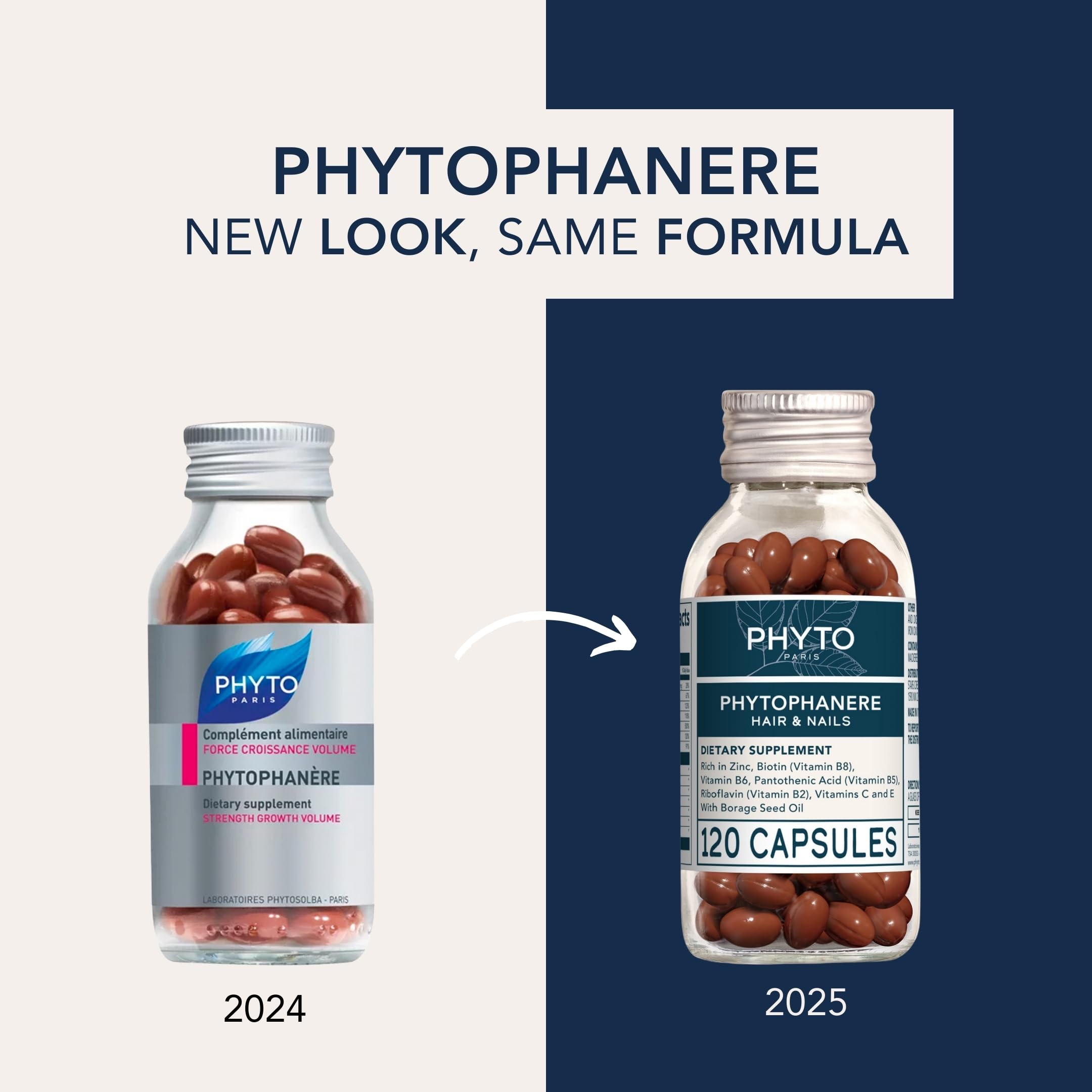 PHYTO Phytophanère label detail highlights zinc, biotin, and B6 for hair and nails.