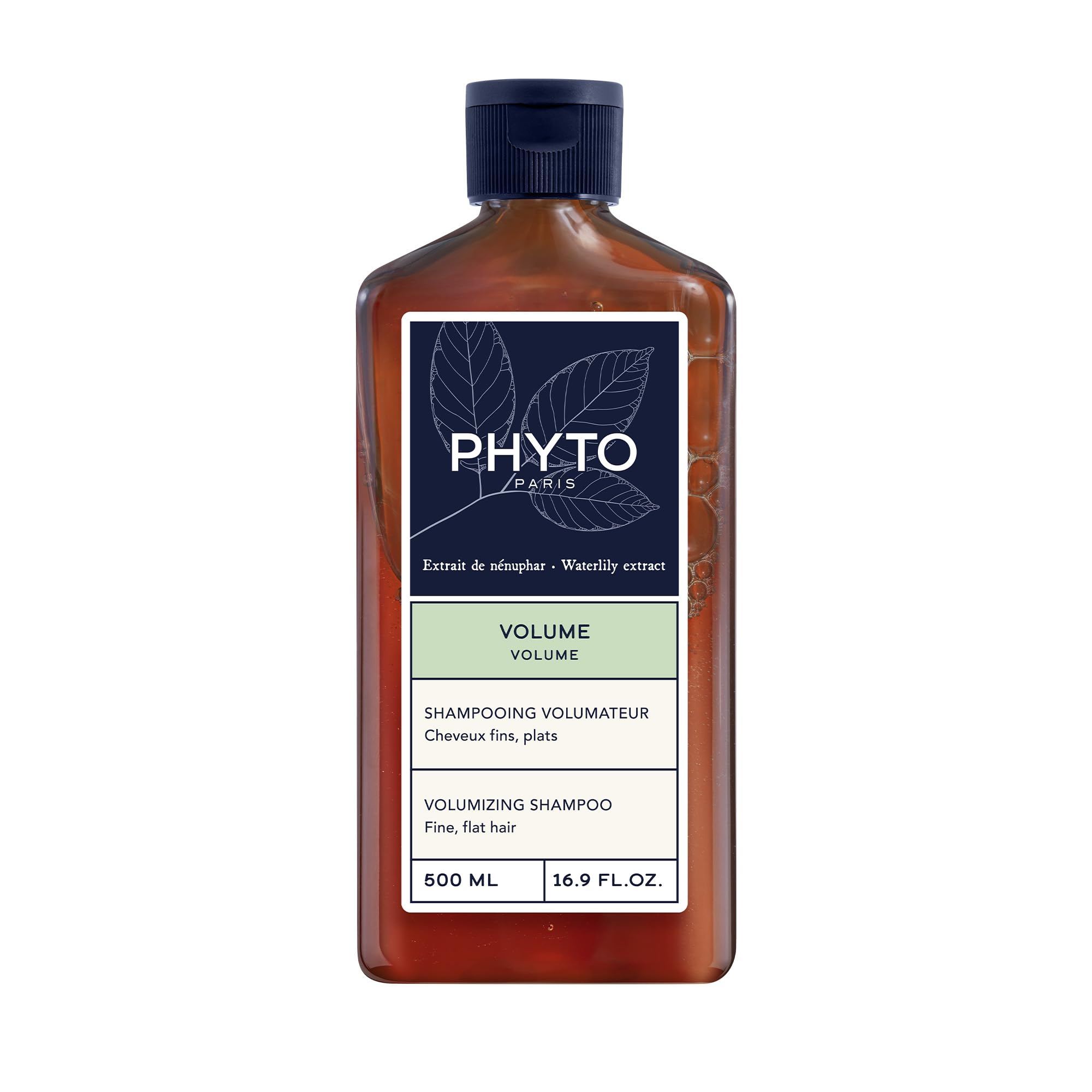 PHYTO VOLUME shampoo bottle with sleek design for lightweight volume.