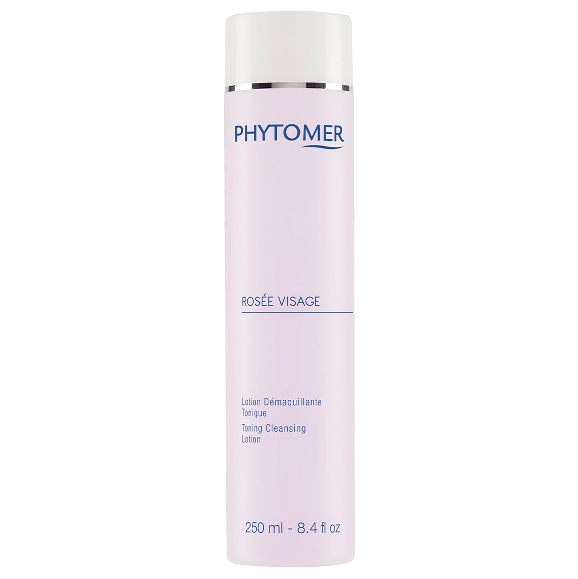 Phytomer Rosee Visage bottle front highlights alcohol-free makeup removal and toning benefits.