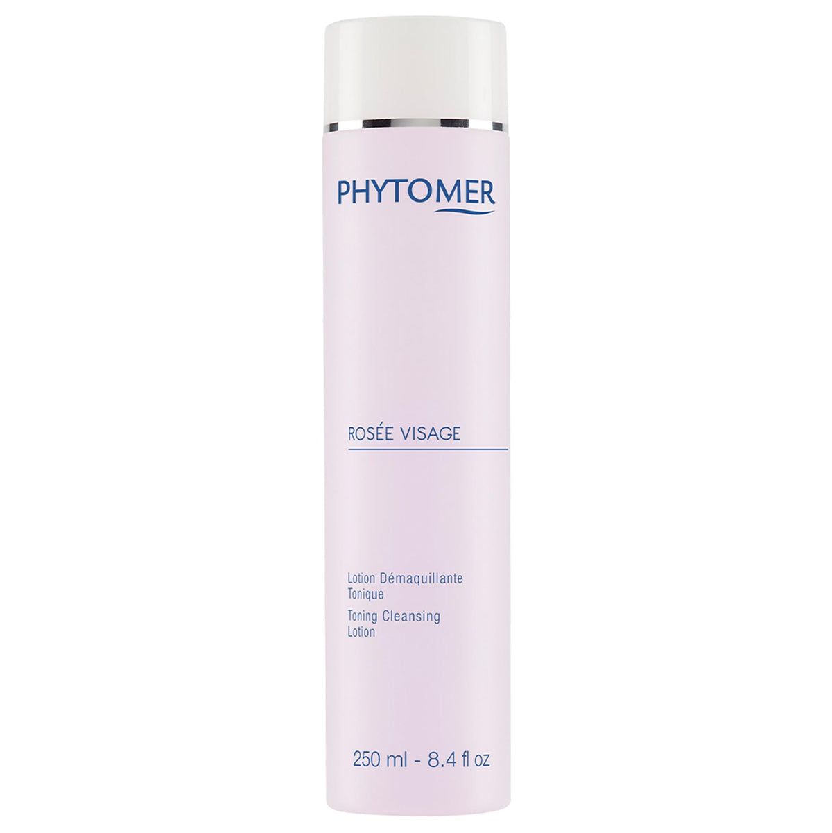 Phytomer Rosee Visage bottle front highlights alcohol-free makeup removal and toning benefits.