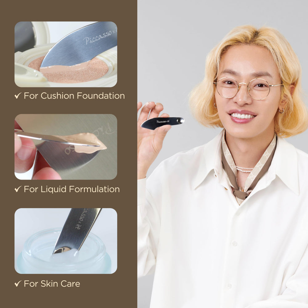 Piccasso 2-Way makeup tool with included leather case for travel.