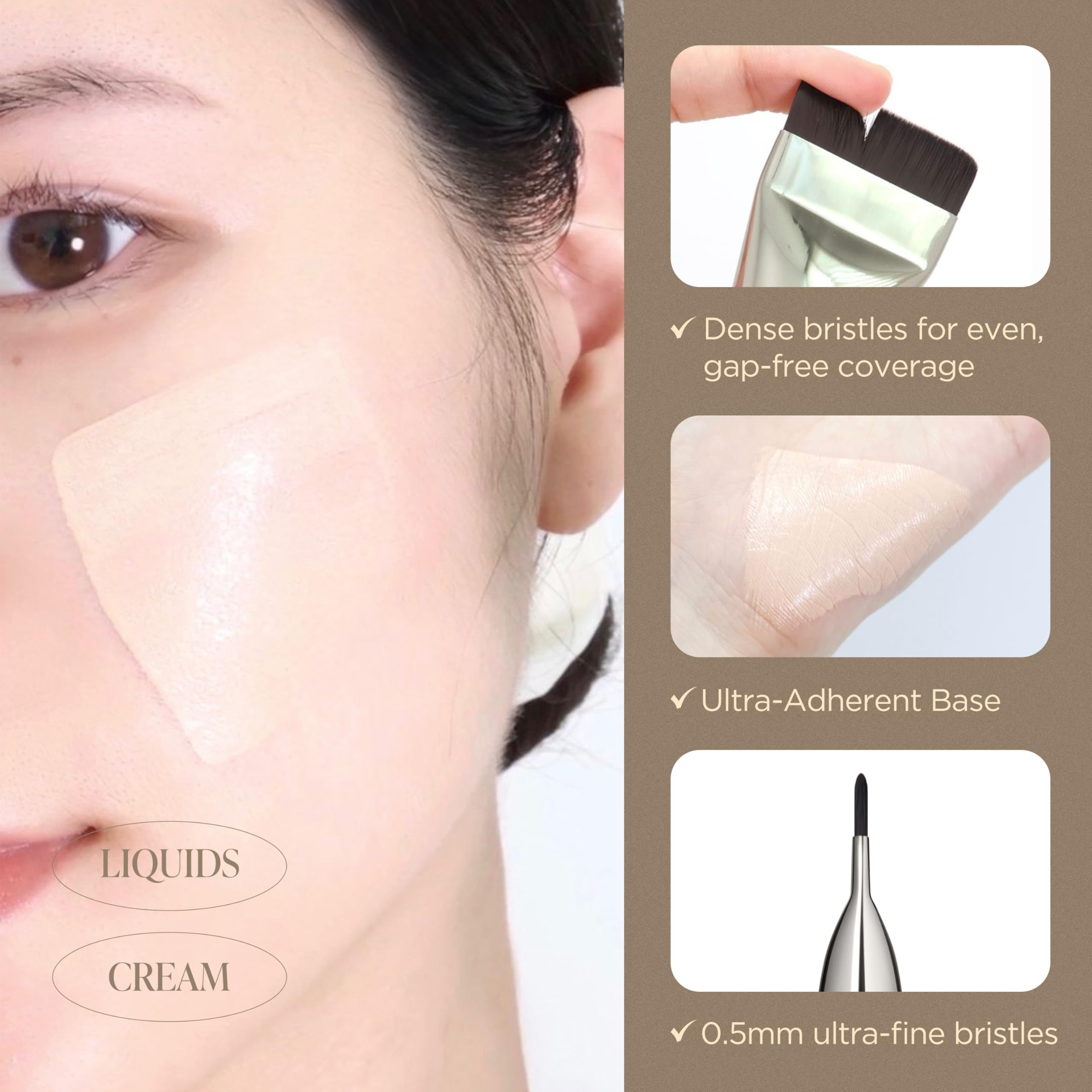 Piccasso FB11 premium synthetic bristles close-up for gentle, fast makeup blending.