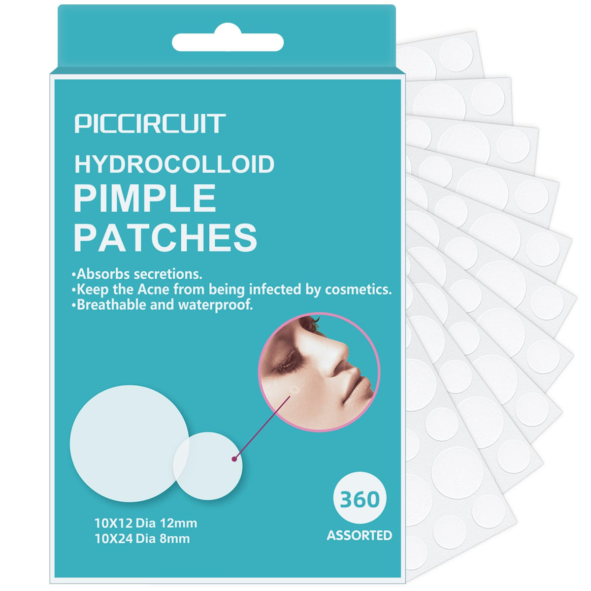 PICcircuit pimple patches on-pack closeup show discreet blemish care.
