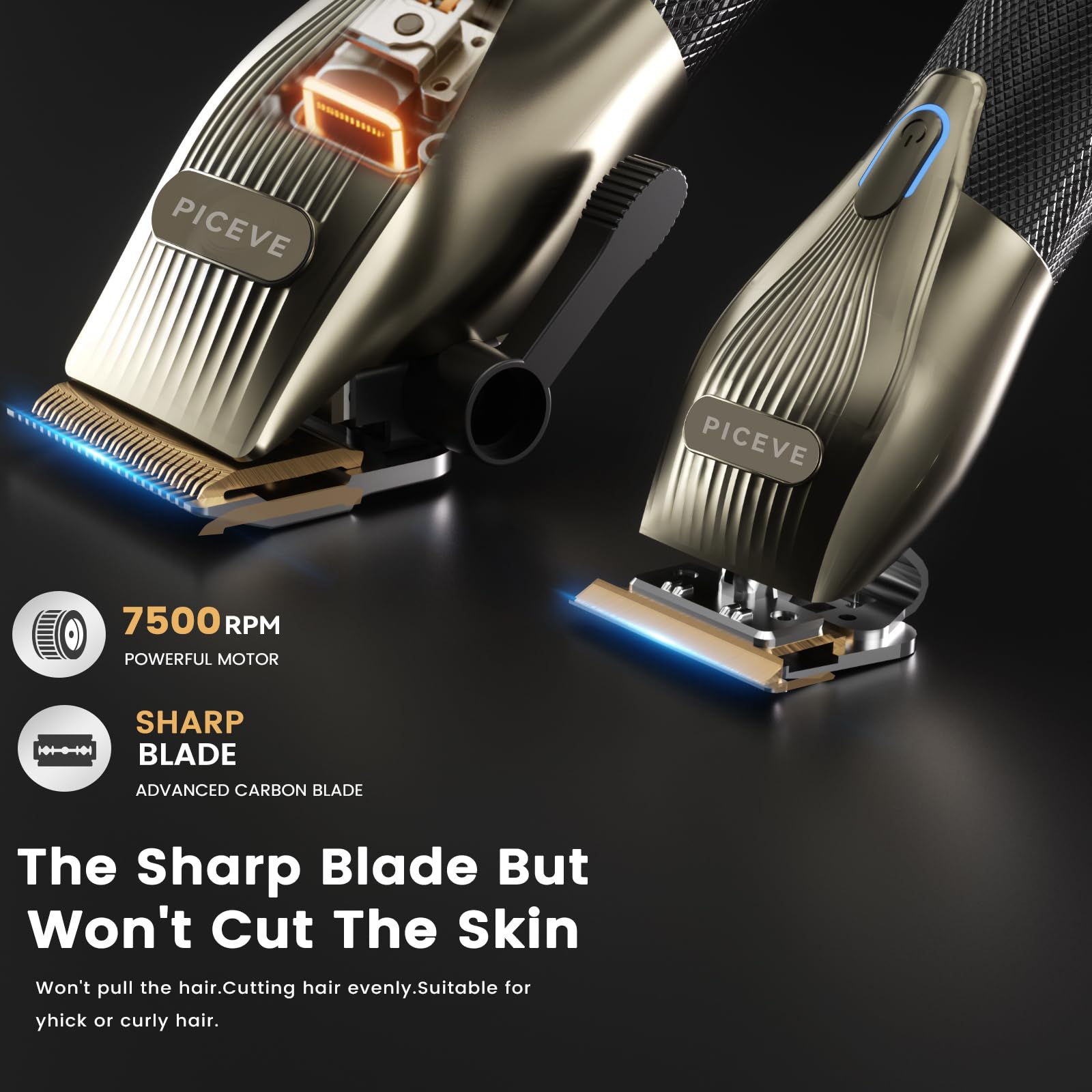 piceve hair clipper side profile shows ergonomic grip for comfortable grooming