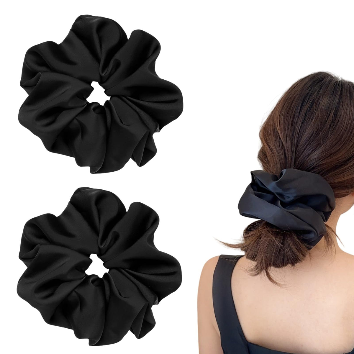 PIDOUDOU 2-piece jumbo satin scrunchies pack provides secure hold for thick hair