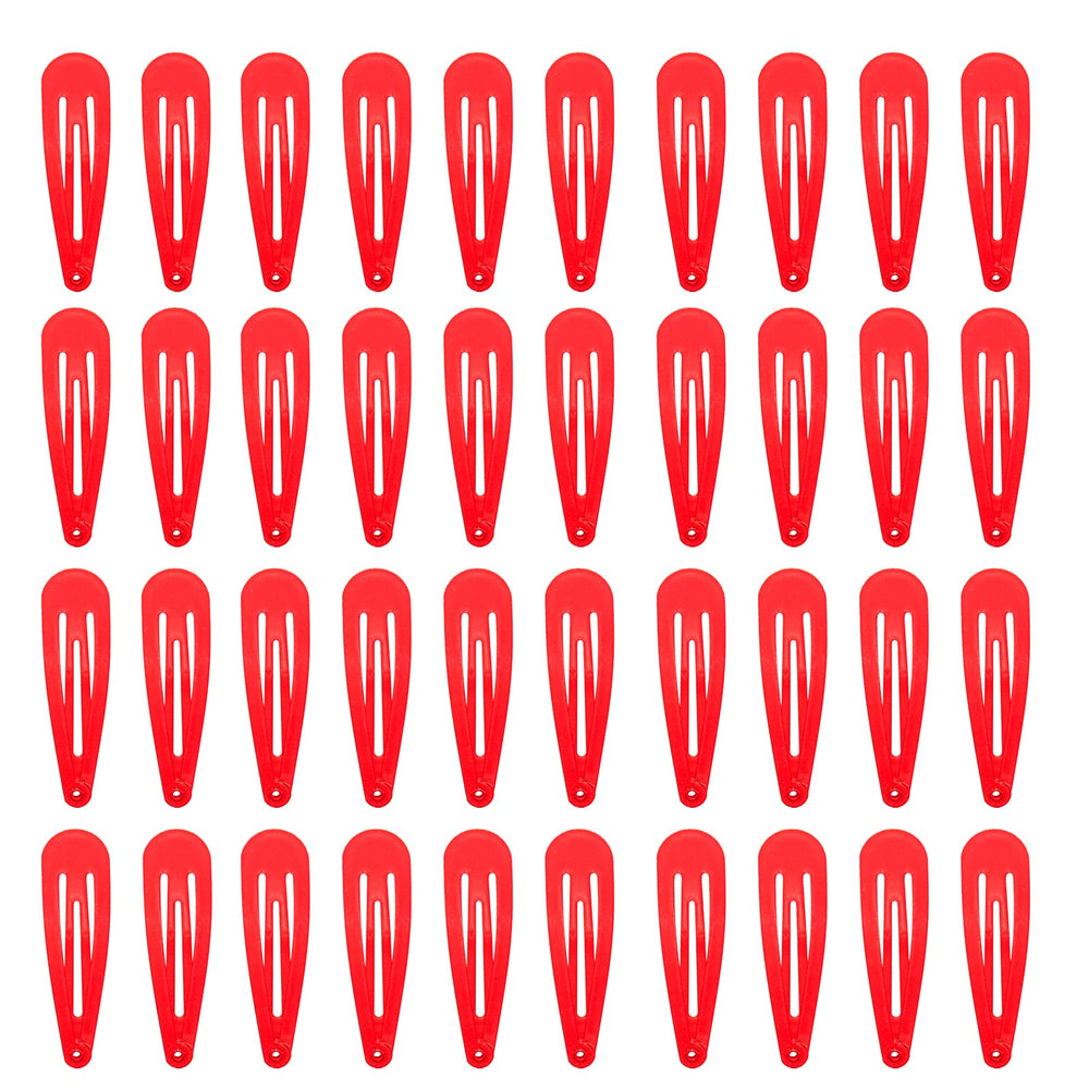 PIDOUDOU 40-count red metal snap hair clips close-up showing secure grip for thick or fine hair.
