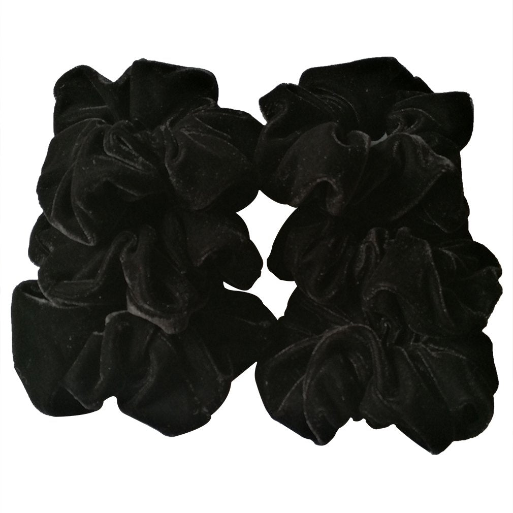 Pidoudou velvet scrunchies black closeup soft fabric reduces snag risk for hair.
