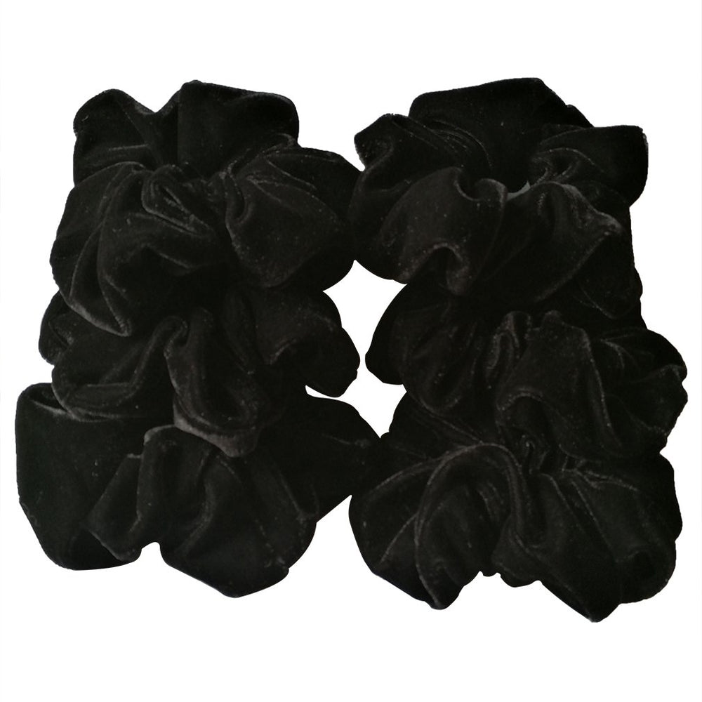 Pidoudou velvet scrunchies black closeup soft fabric reduces snag risk for hair.