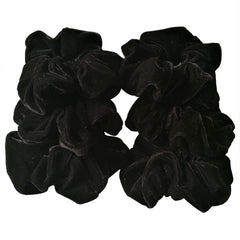 Pidoudou velvet scrunchies black closeup soft fabric reduces snag risk for hair.