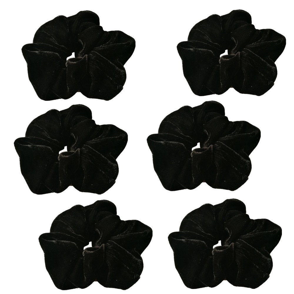Pidoudou velvet scrunchies black pack six soft bands for gentle hold.