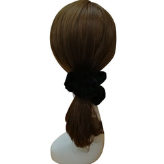 Pidoudou velvet scrunchies black worn demonstrates thick-hair friendly 14 cm diameter.