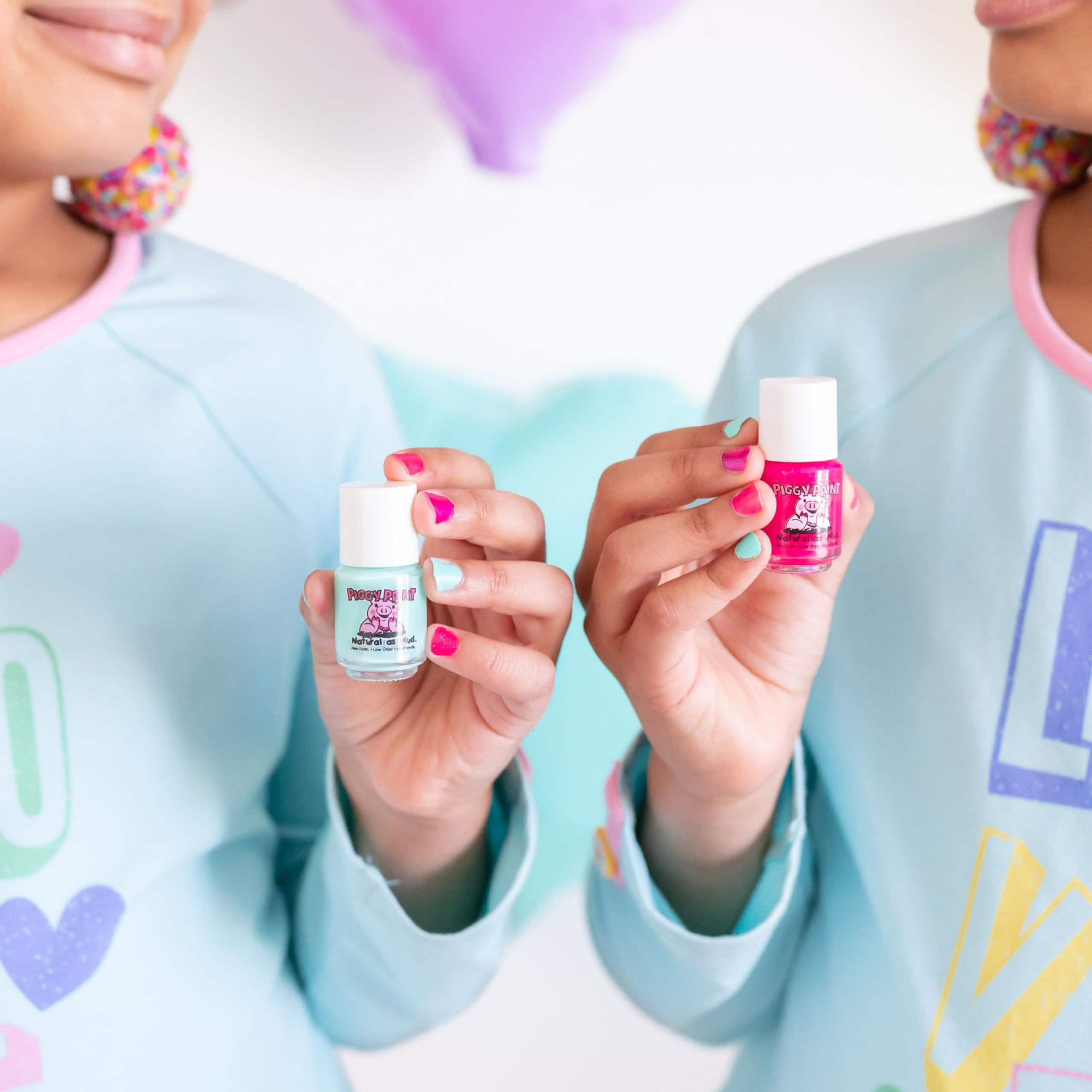 Piggy Paint low-odor polish closeup suggests comfortable, parent-friendly at-home polish