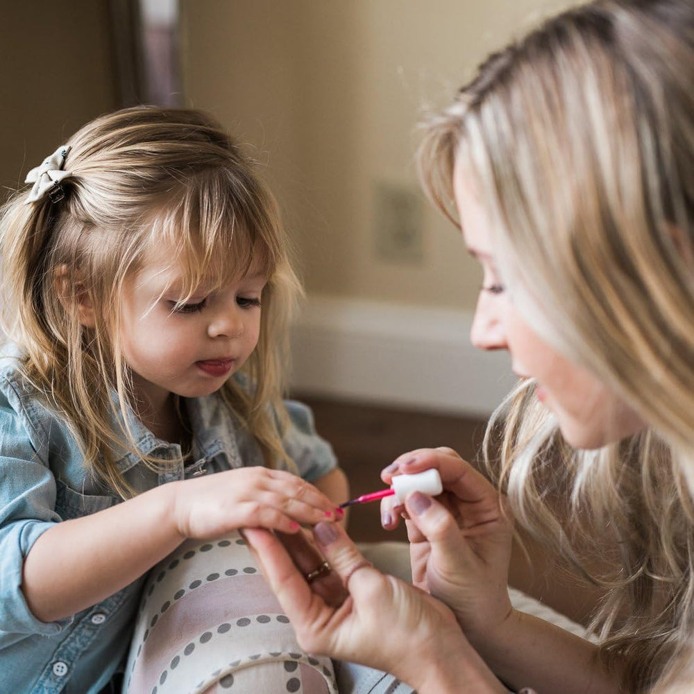 Piggy Paint odorless nail polish closeup highlights a gentle, low-odor experience for kids.