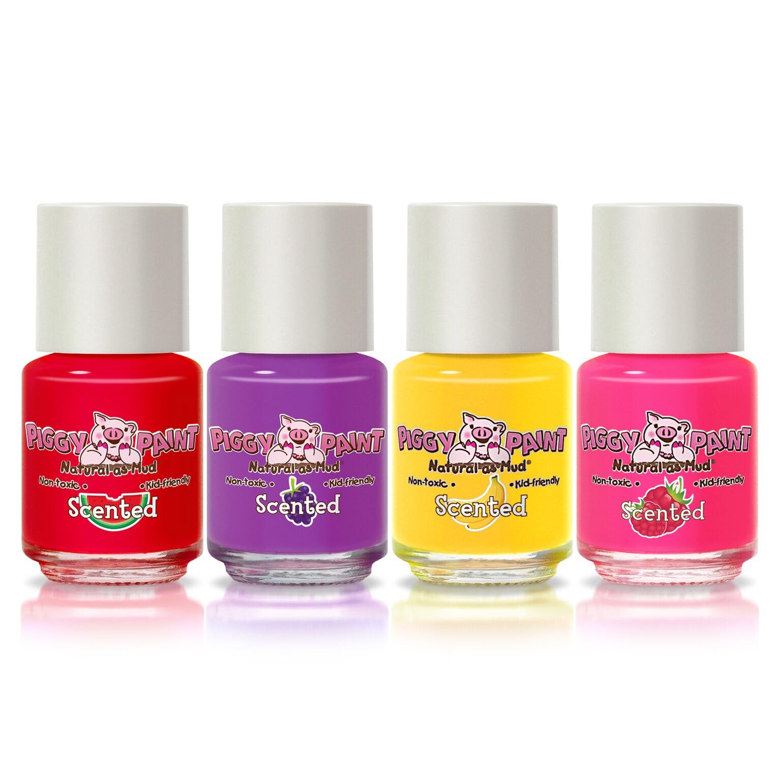 Piggy Paint scented 4-pack mini bottles ideal for on-the-go nail art.