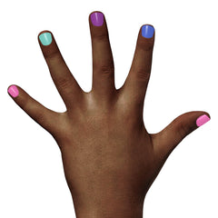 Piggy Paint Scented Fruit Fairy swatches on nails demonstrate vibrant, kid-friendly color options.