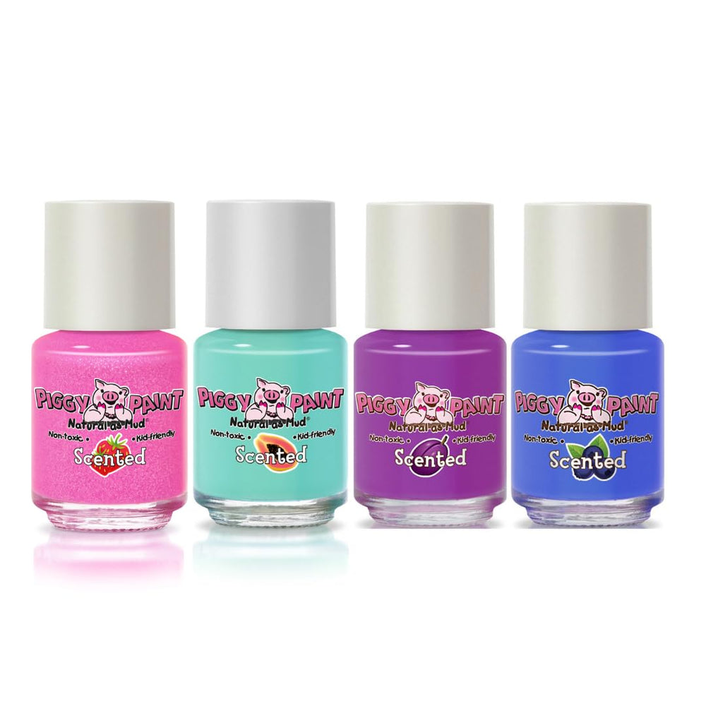 Piggy Paint Scented Fruit Fairy polish bottles with 0.25 oz each for safe manicures.