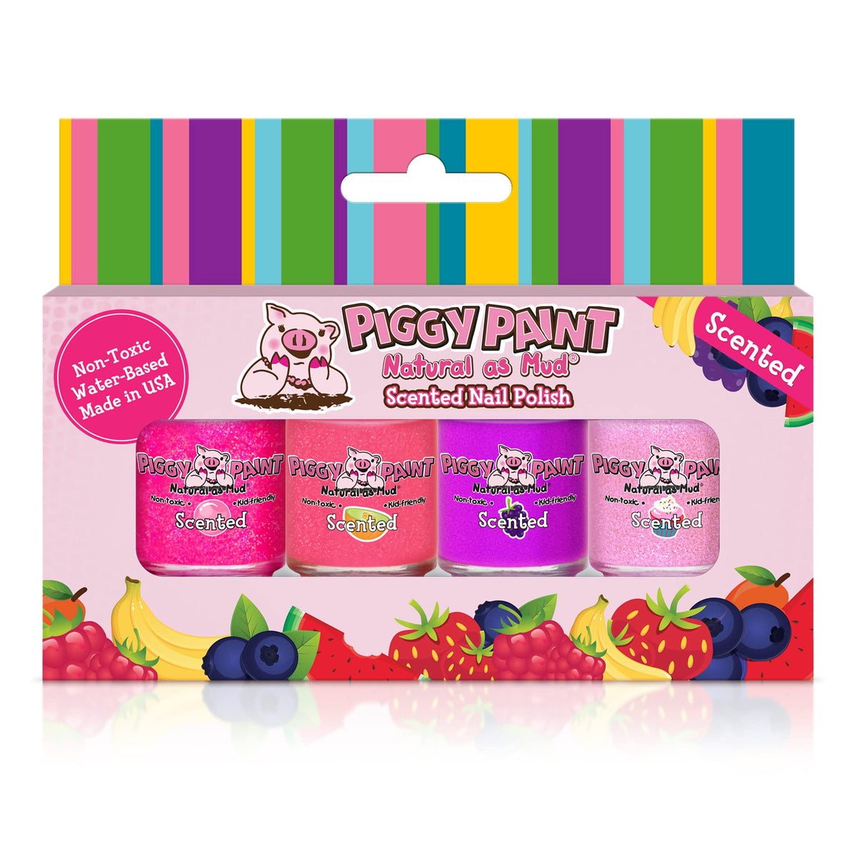 Piggy Paint scented Lucky Lollipop four-pack bottles ready for fun, kid-safe manicure options