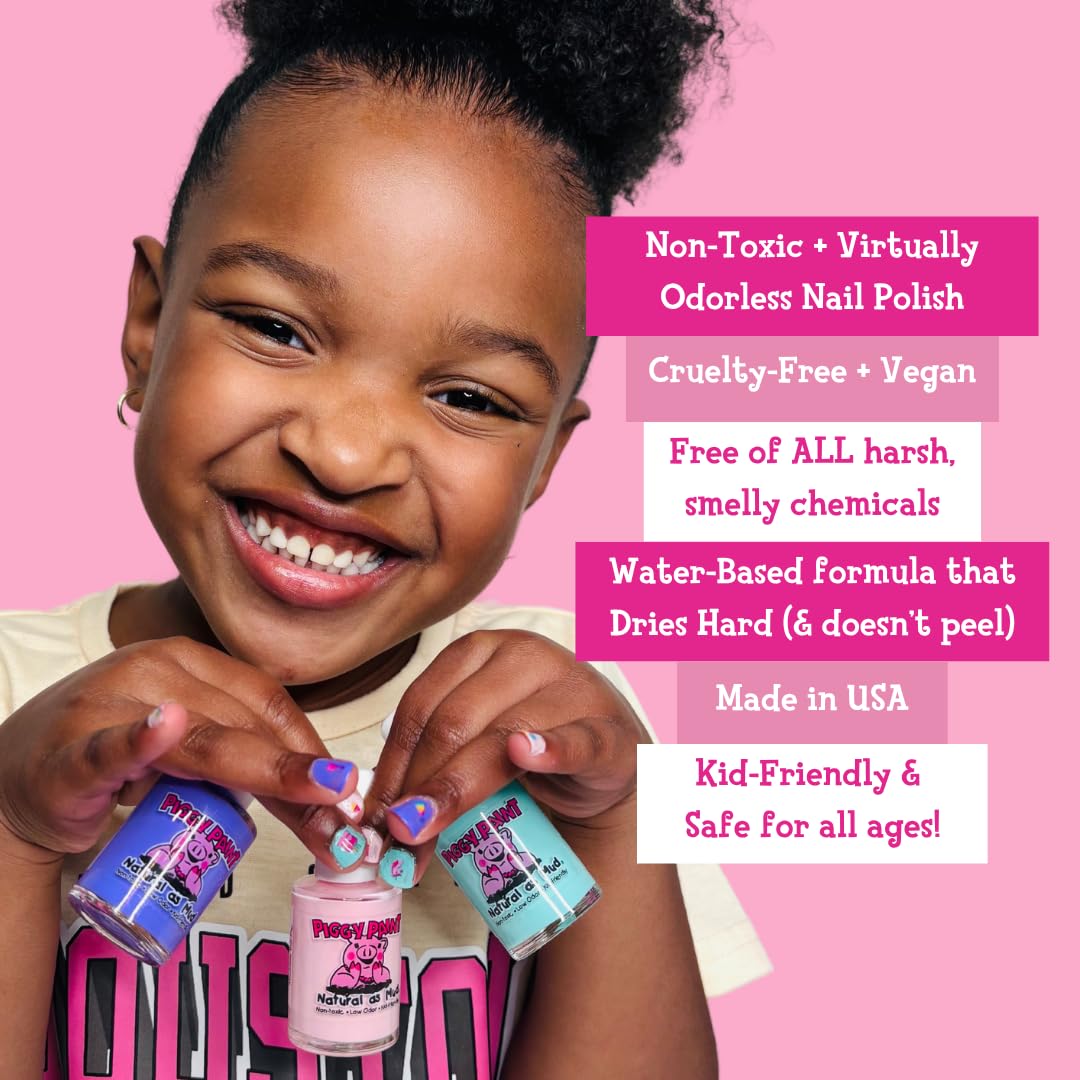 Piggy Paint water-based formula graphic highlighting zero harsh chemicals.