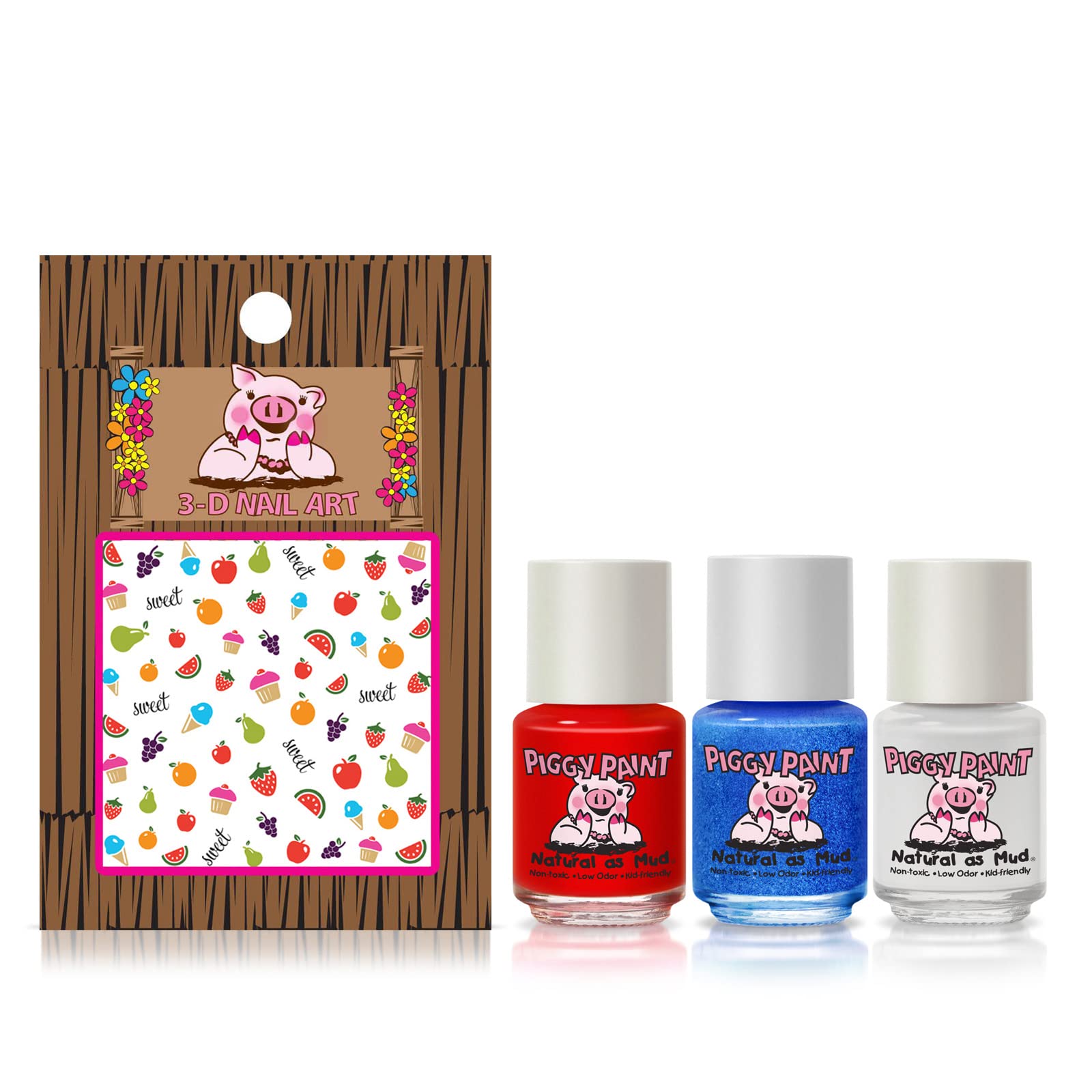 Piggy Paint water-based nail polish bottle highlights safe, gentle formula for kids