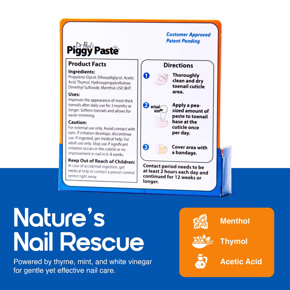 Piggy Paste Gel nail closeup highlights thick brittle nails needing gentle restoration.