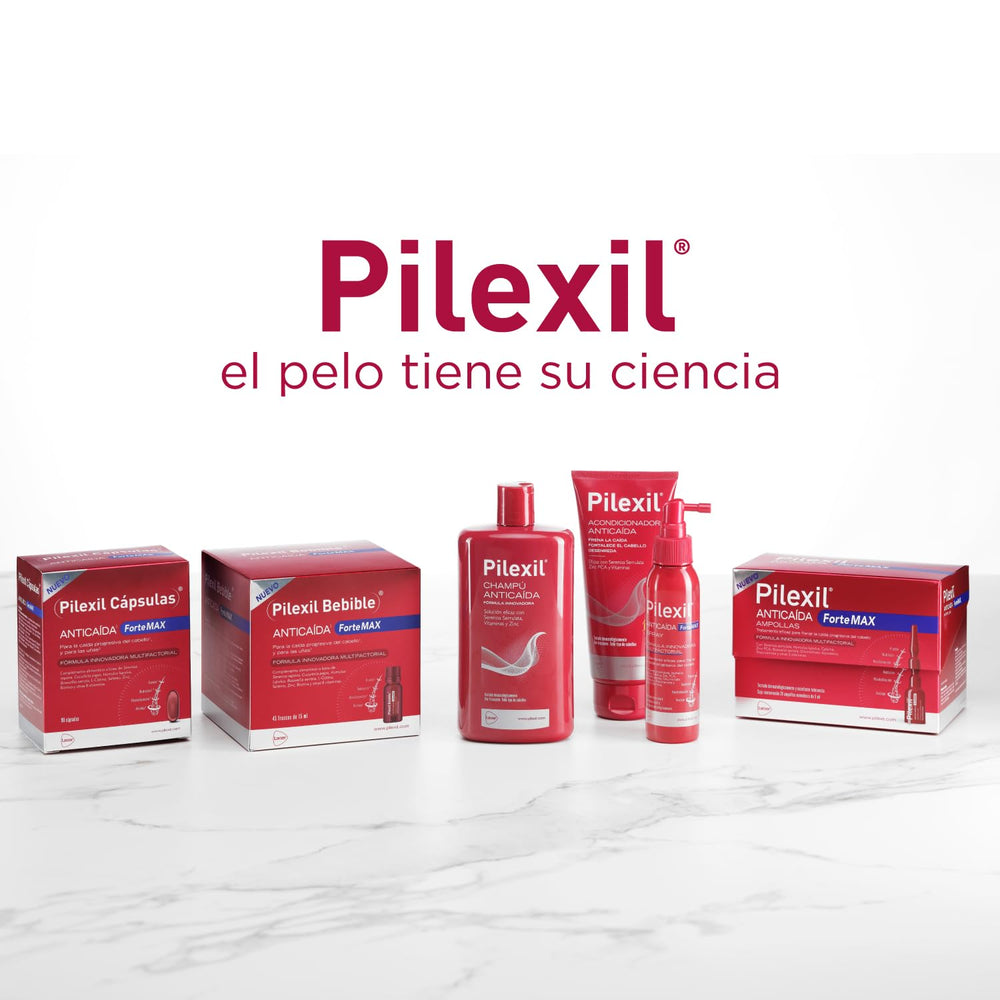 Compact 500ml packaging of Pilexil Shampoo Anticaída fits regular bathroom storage.