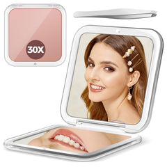 PIMPLEGO 30x magnifying mirror close-up for precise tweezing and skin detail checks.