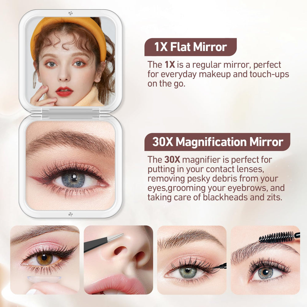 PIMPLEGO dual-sided mirror with hinge design, enabling flexible makeup angles.