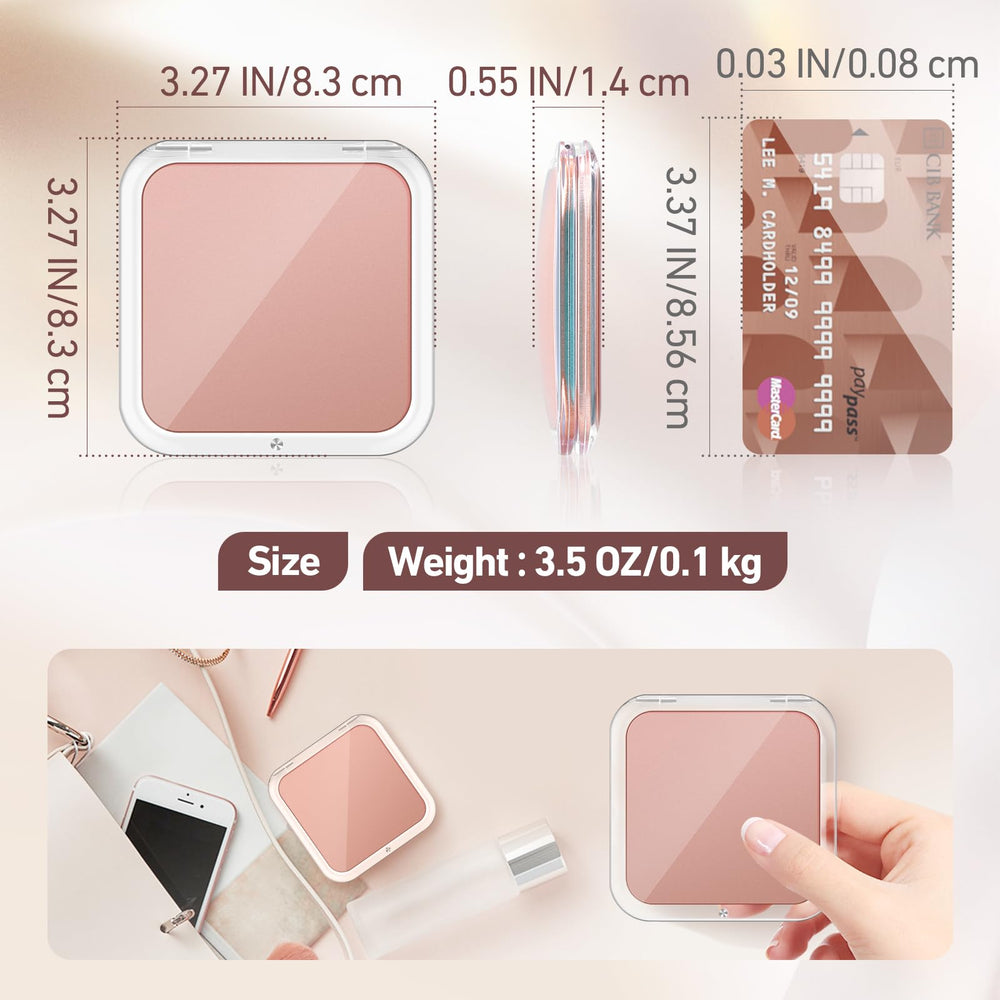 PIMPLEGO pocket travel mirror with rose frame for easy on-the-go touch-ups.