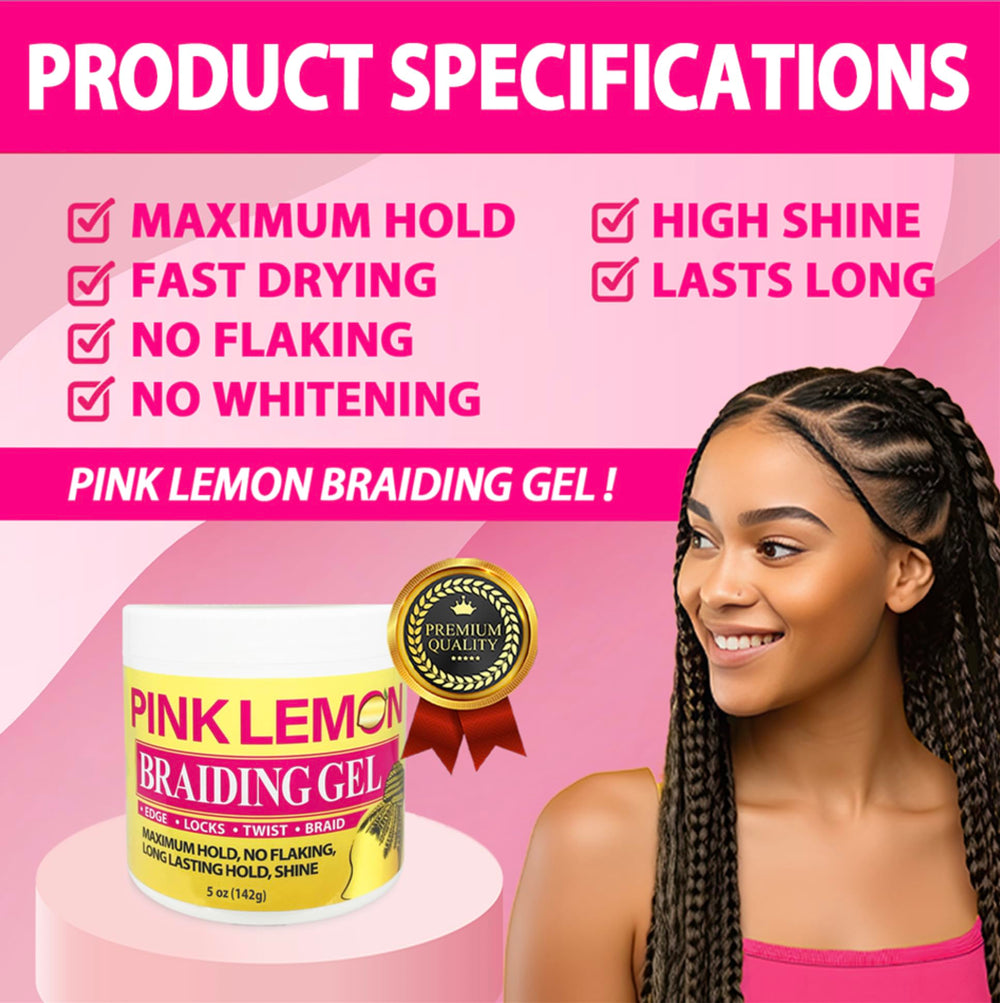 PINK LEMON Braiding Gel provides maximum hold for styled braids.