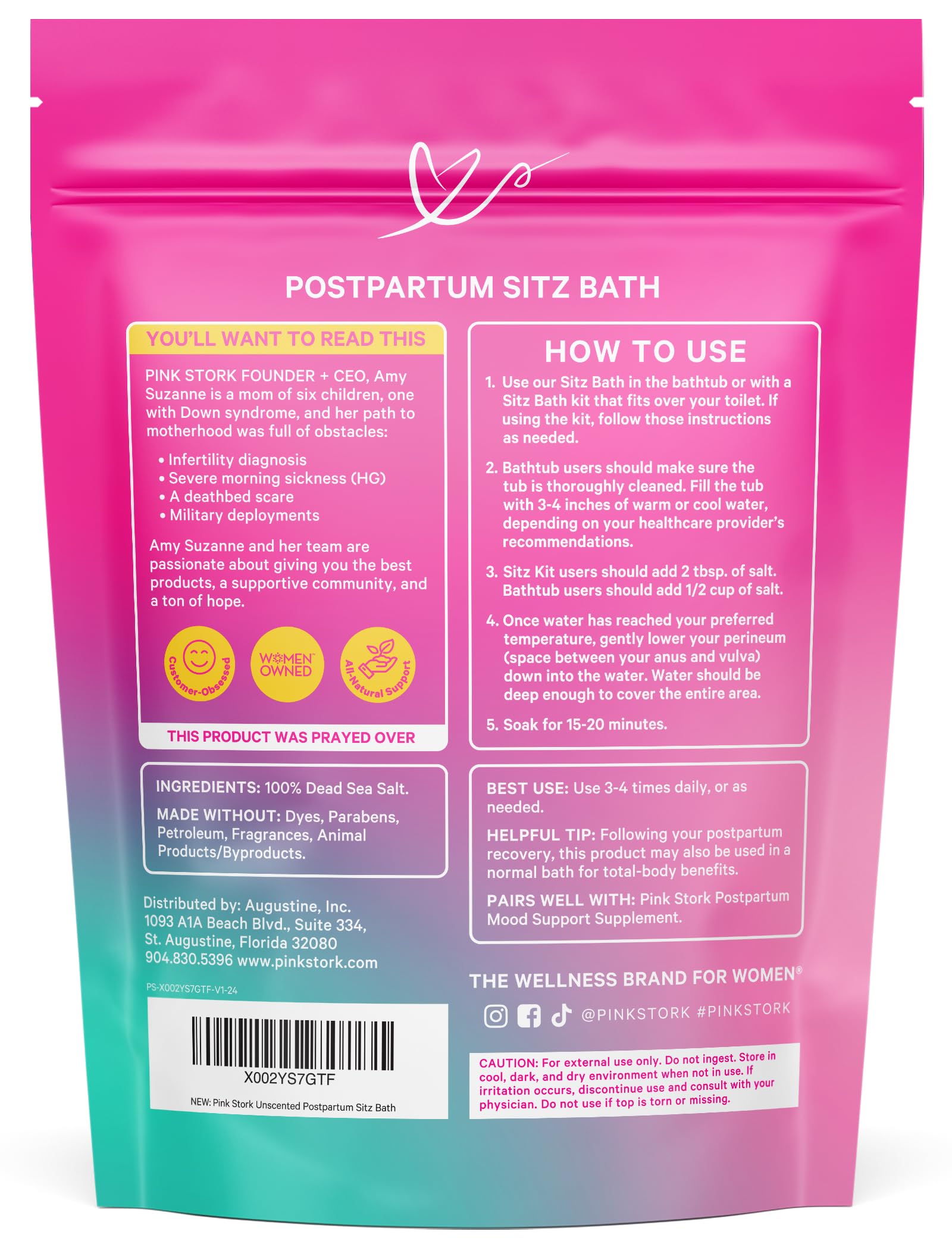 Pink Stork Postpartum Sitz Bath Soak supports a calm recovery ritual.