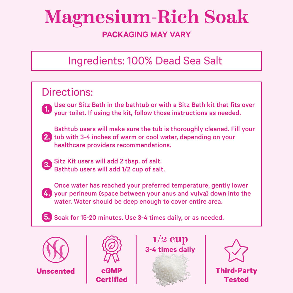 Pink Stork Postpartum Sitz Bath Soak demonstrated in sitz tub for gentle cleansing.