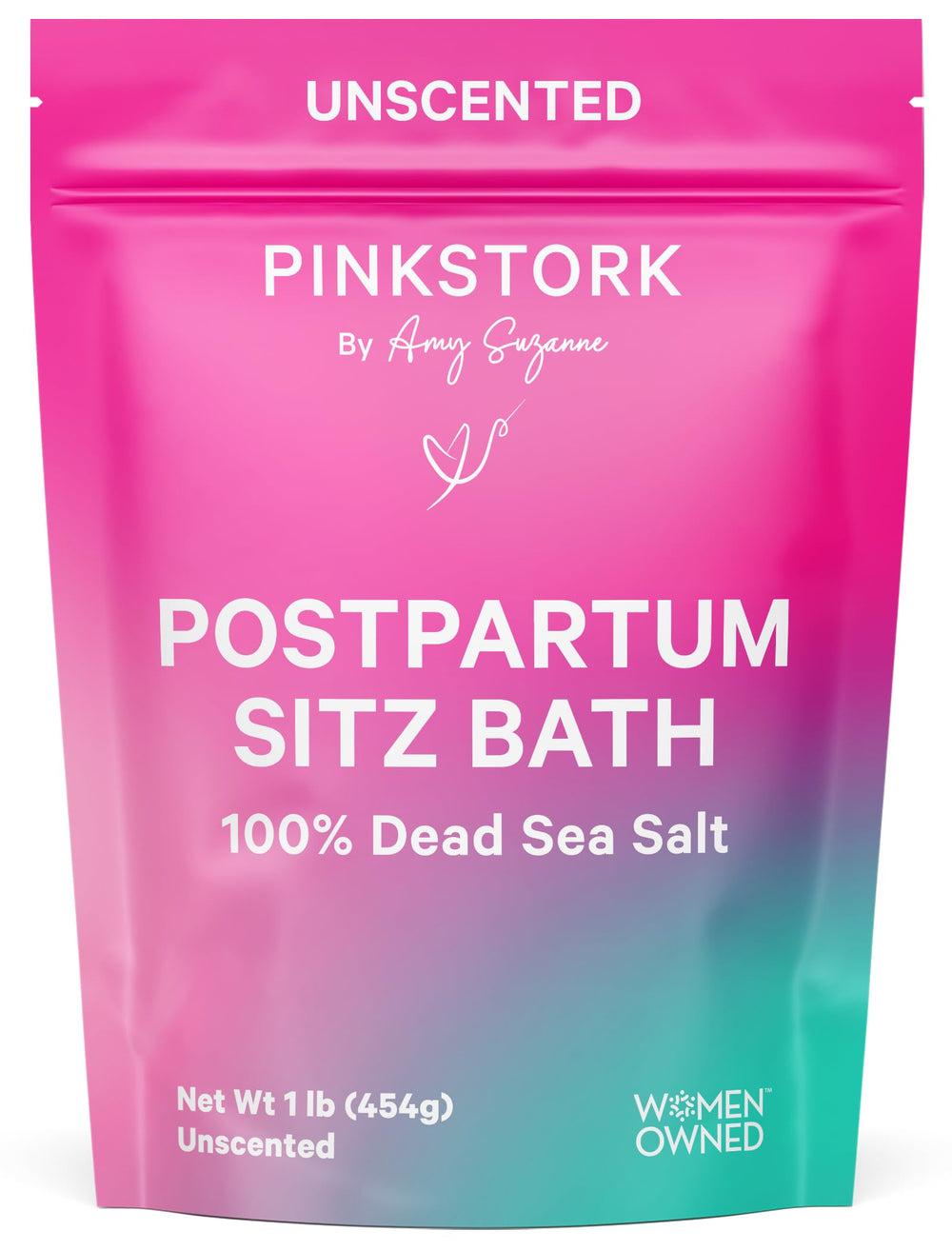 Pink Stork Postpartum Sitz Bath Soak bottle supports gentle perineal care after delivery.