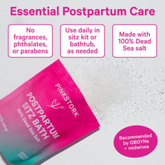 Pink Stork unscented Dead Sea magnesium flakes closeup for postpartum care.