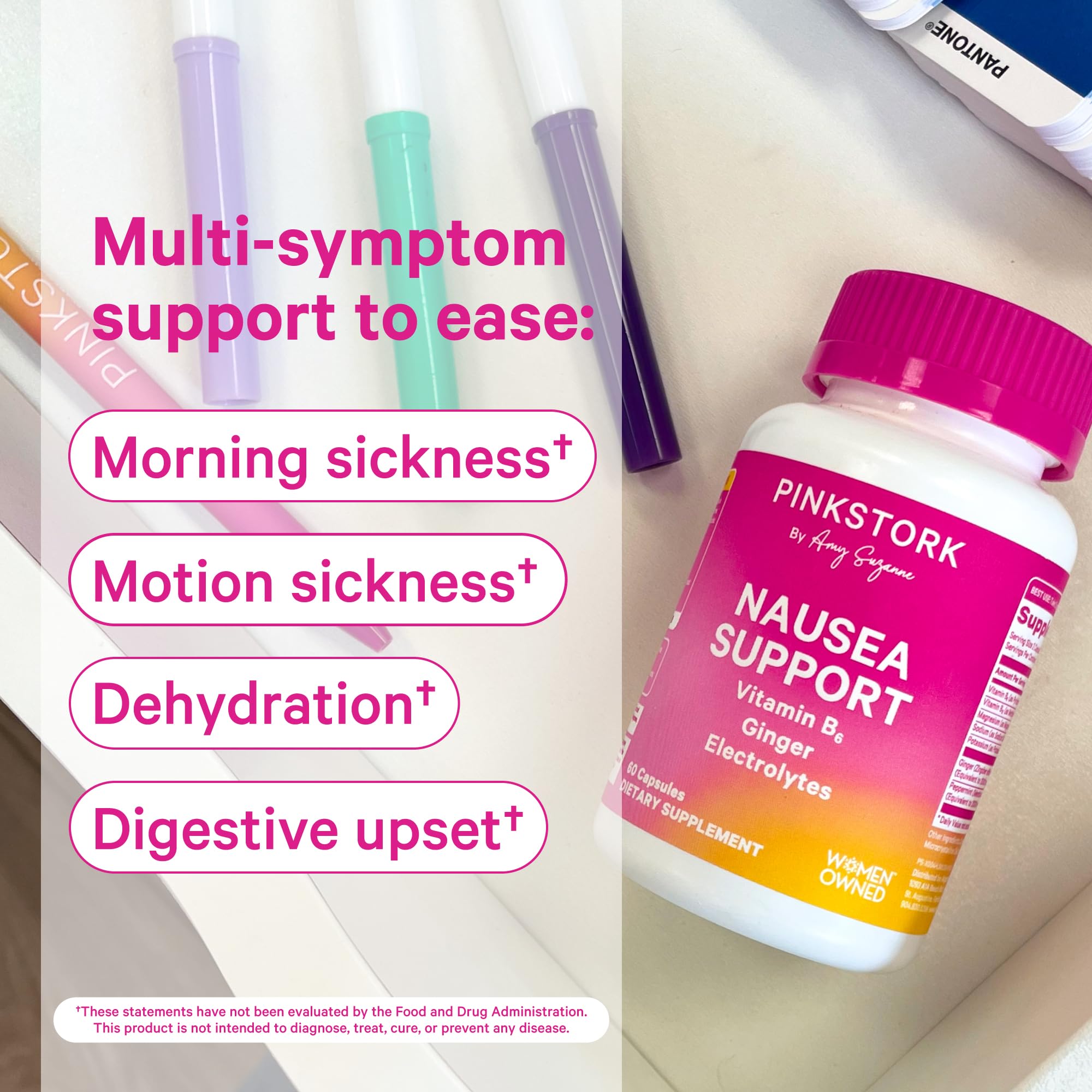 Pink Stork vitamin B6 ginger electrolyte label emphasizes clean ingredients for gentle balance.