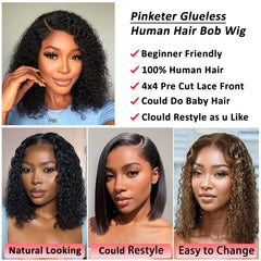 Pinketer wear-and-go bob wig glueless closure for skin-friendly, easy install