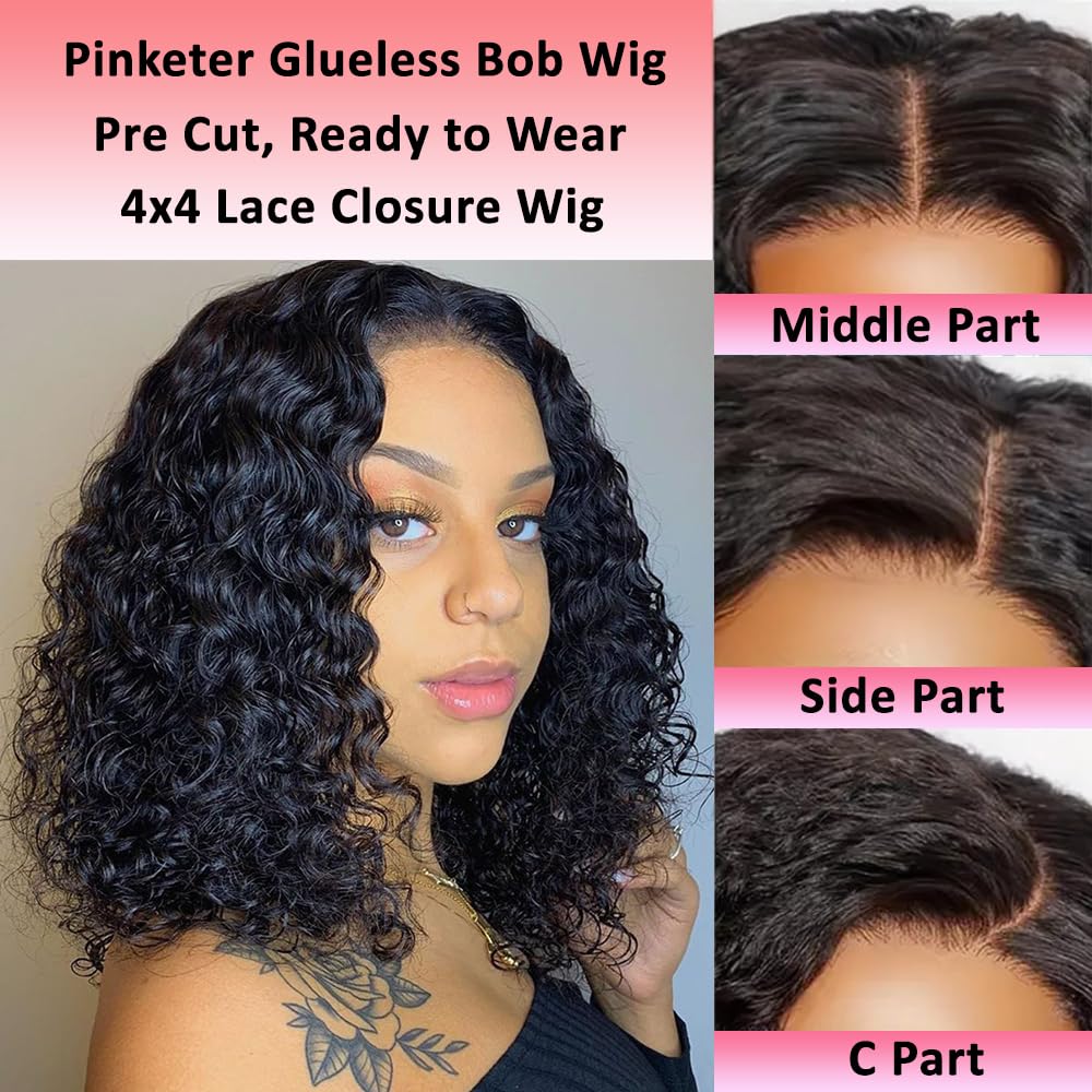 Pinketer wear-and-go bob wig pre-cut closure enables quick, glue-free wear