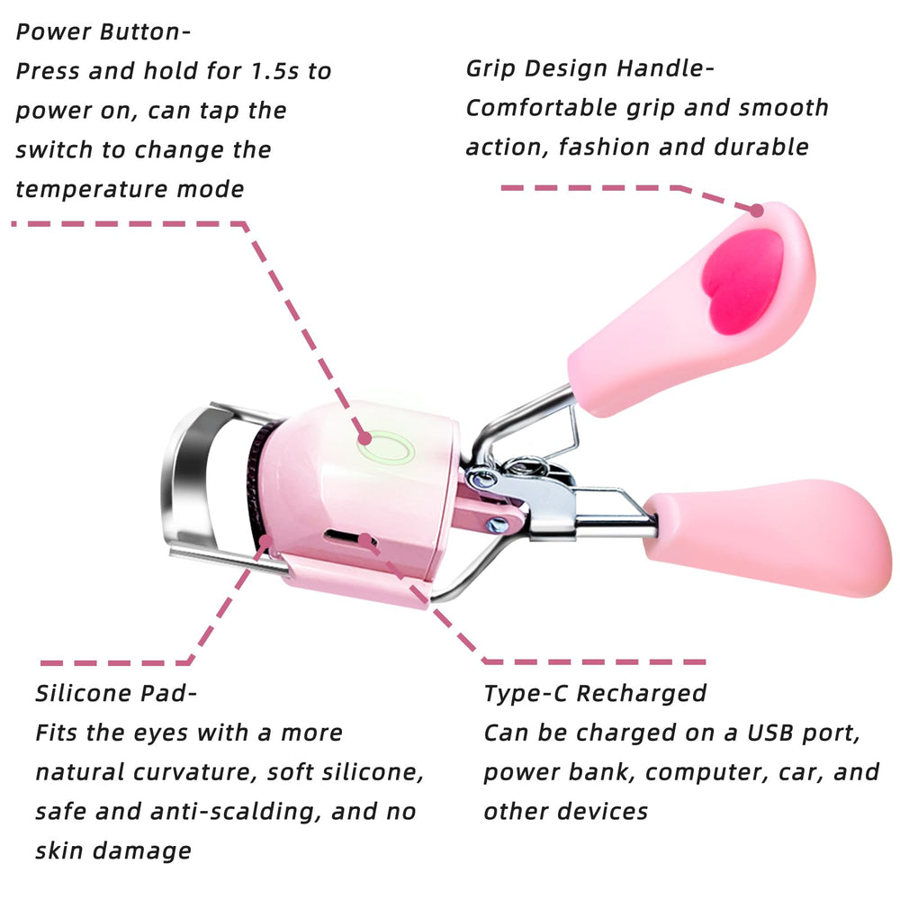 Pinkiou heated eyelash curler USB-C charging for quick power-up