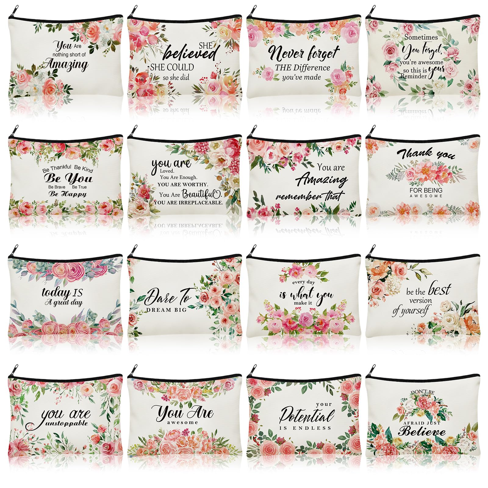 Pinkunn flower canvas makeup bag with floral design for travel organization and daily use.