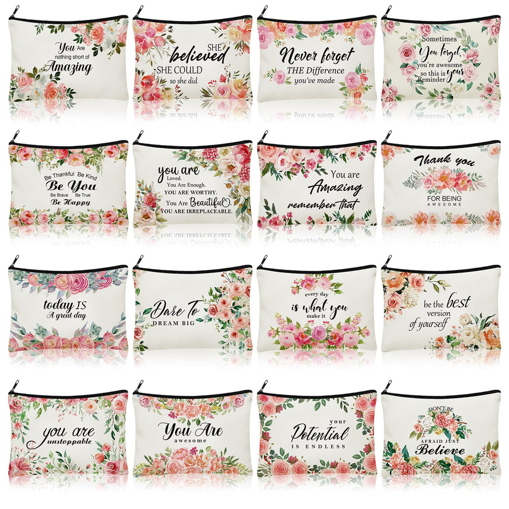Pinkunn flower canvas makeup bag with floral design for travel organization and daily use.