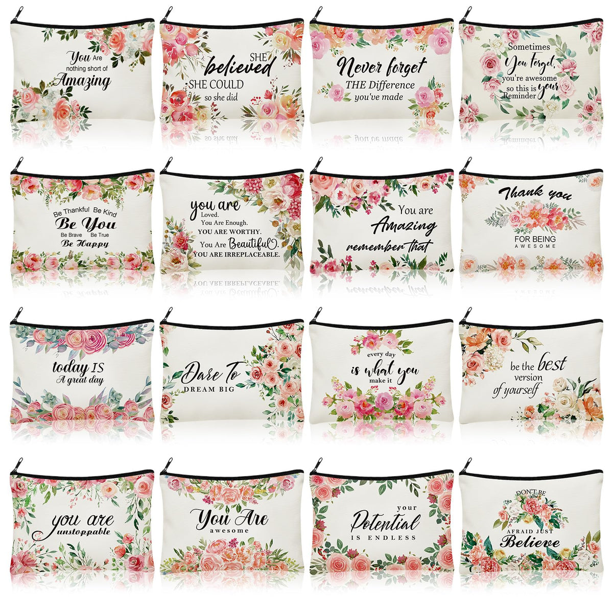Pinkunn flower canvas makeup bag with floral design for travel organization and daily use.
