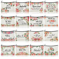 Pinkunn flower canvas makeup bag with floral design for travel organization and daily use.