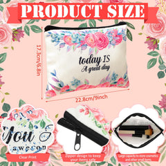 Pinkunn flower canvas makeup bag featuring inspirational words to brighten your routine.