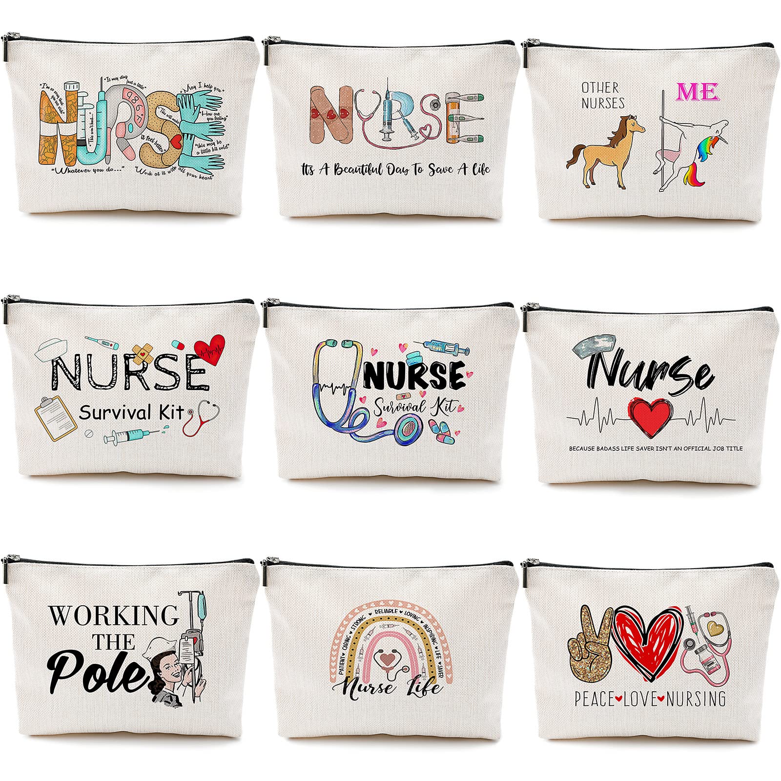 Pinkunn nurse makeup bag patterns highlight cheerful motifs, perfect for organizing cosmetics