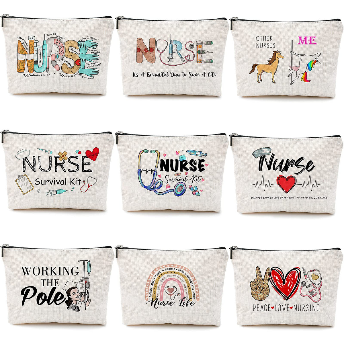 Pinkunn nurse makeup bag patterns highlight cheerful motifs, perfect for organizing cosmetics