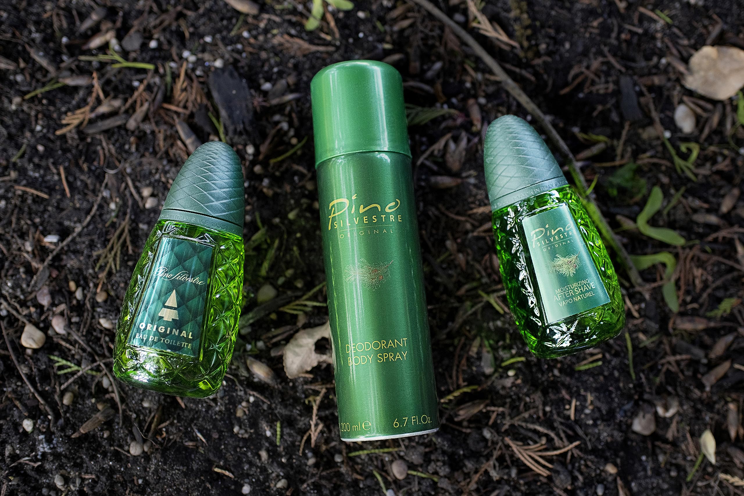 Pino Silvestre Original bottle-tilt showcases elegant bottle silhouette and design.