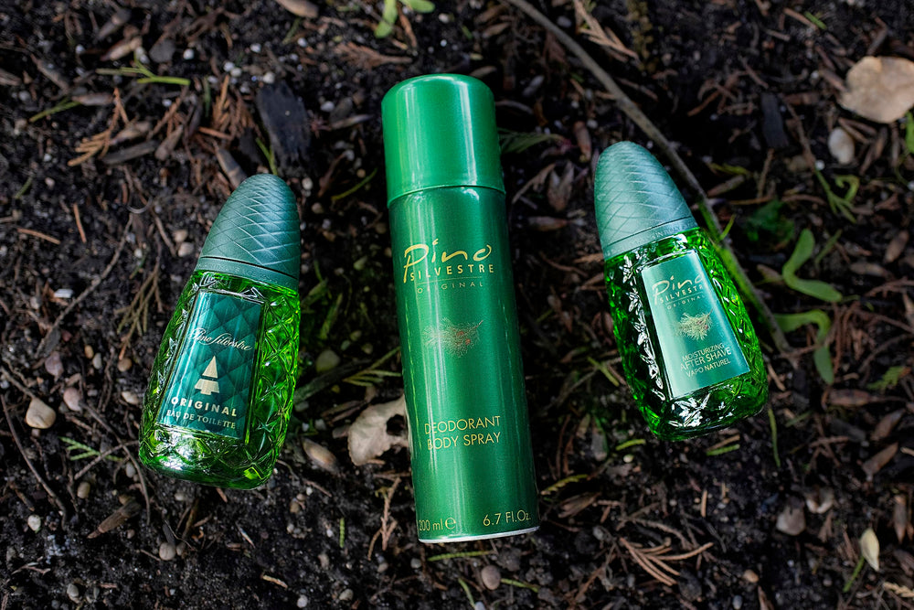 Pino Silvestre Original bottle-tilt showcases elegant bottle silhouette and design.