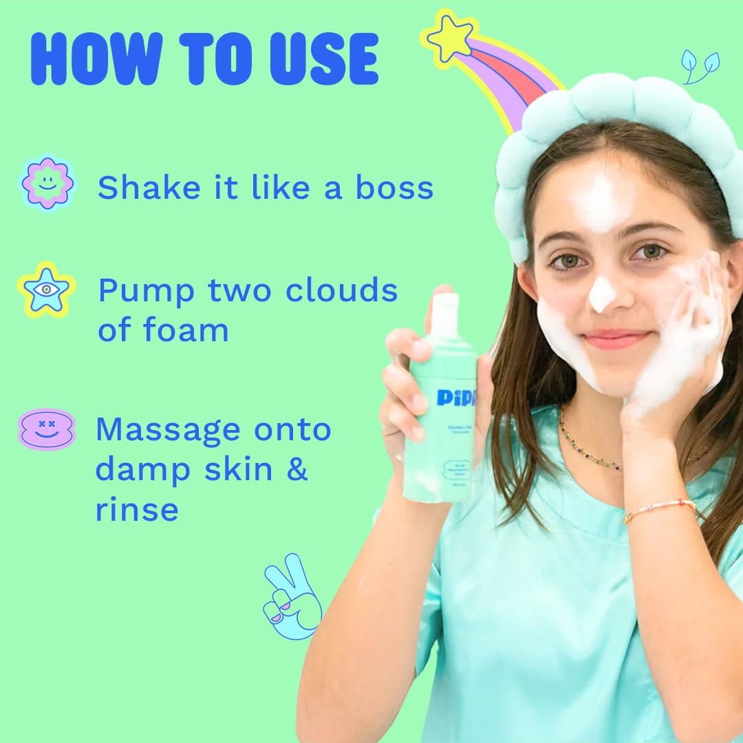 Pipa Skincare Squeaky Clean bottle label closeup communicates pediatrician and dermatologist approval.