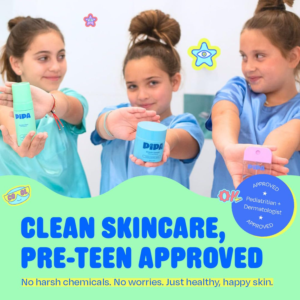 Pipa Skincare Squeaky Clean safe eye area cleansing for kids during routine.