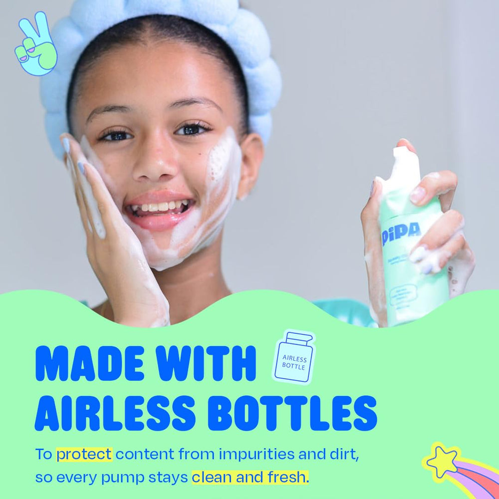 Pipa Skincare Squeaky Clean ideal for kids bathroom routine during school days.