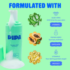 Pipa Skincare Squeaky Clean features papaya seeds for mild exfoliation and brighter look.